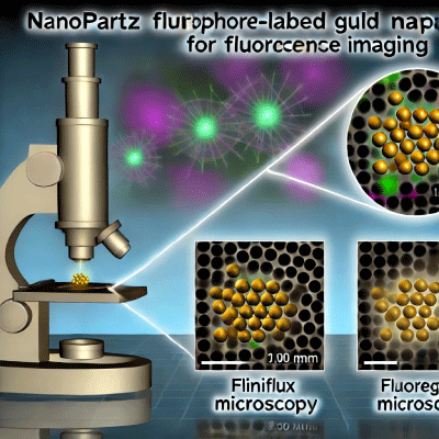 A visual representation of Nanopartz fluorophore-labeled gold nanoparticles in use with Miniflux Microscopy